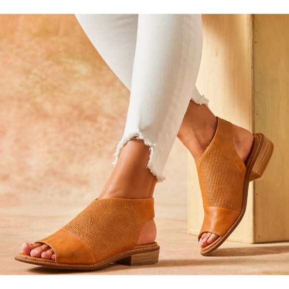 Sofft Natalia 7.5 Brown Leather Slingback Sandals Open Toe Block Heel Comfort - Picture 1 of 14